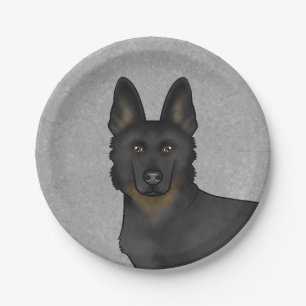 Plato De Papel Bi-Black German Shepherd Cute Dog Head Gray