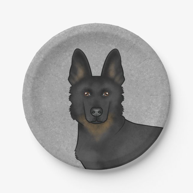 Plato De Papel Bi-Black German Shepherd Cute Dog Head Gray (Anverso)