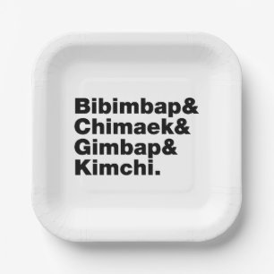 Plato De Papel Bibimbap y Chimaek, Gimbap y Kimchi. Alimentos cor