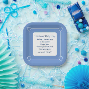 Plato De Papel Biblia de Baby Shower corta Fiesta azul a rayas