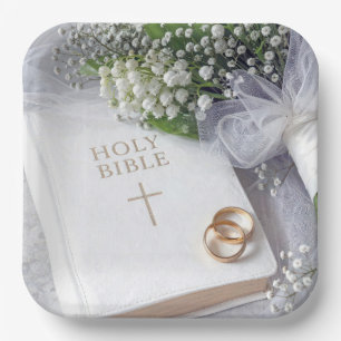 Plato De Papel Biblia de boda con ramo de lirio de los valles