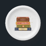 Plato De Papel Biblioteca de libros de historias en el siguiente<br><div class="desc">Hermoso fiesta de Baby Shower para los amantes de los libros o los románticos de los cuentos. ¡Al siguiente capítulo! El diseño de la ducha incluye una colorida pila de libros de biblioteca. Personalice su información o haga clic en "Haga clic en el personalizar más adelante" para editar estilos de...</div>