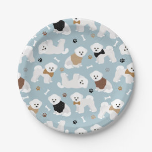 Plato De Papel Bichon Frise Bones y Paws Blue