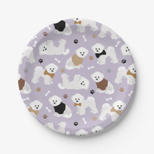 Plato De Papel Bichon Frise Bones y Paws Purple