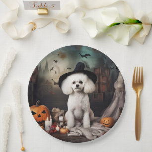 Plato De Papel Bichon Frise Calabazas Halloween Asustadizo