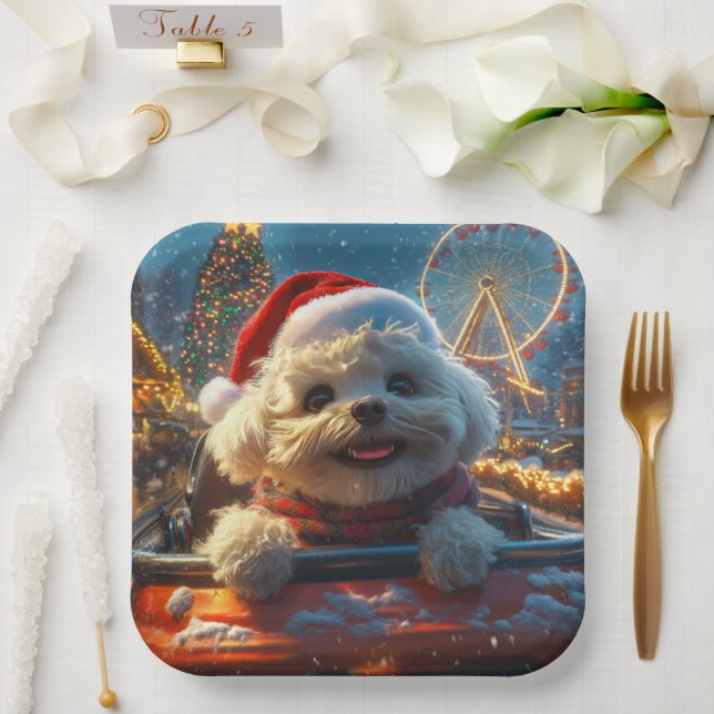 Plato De Papel Bichon Frise Dog Roller Navidades de Pascua (Boda)