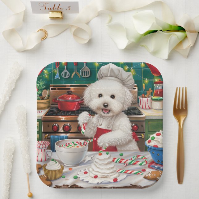 Plato De Papel Bichon Frise Holiday Baking: Navidades festivos (Boda)