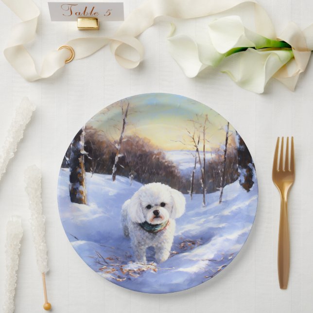 Plato De Papel Bichon Frise Let It Snow Navidades (Boda)