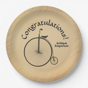 Plato De Papel Bicicleta antigua de rueda alta con texto personal