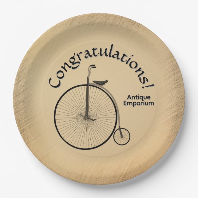 Plato De Papel Bicicleta antigua de rueda alta con texto personal (Anverso)