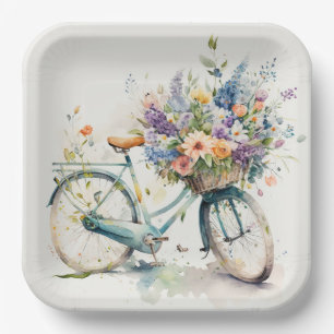 Plato De Papel Bicicleta con cesta de flores
