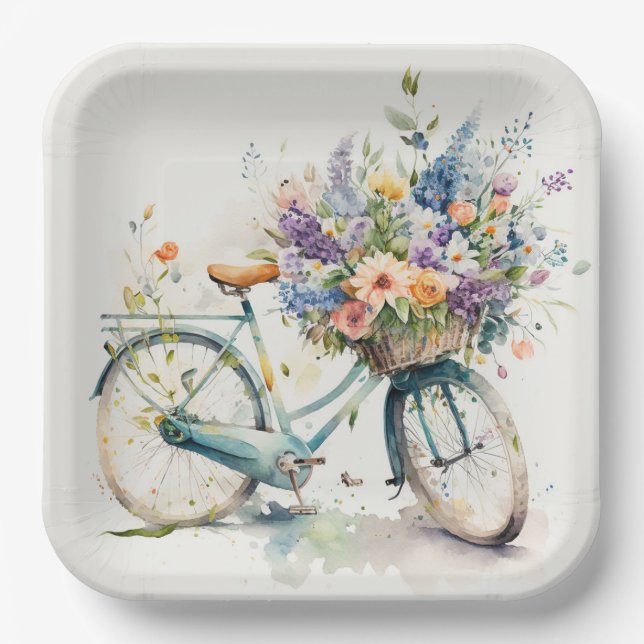 Plato De Papel Bicicleta con cesta de flores (Anverso)