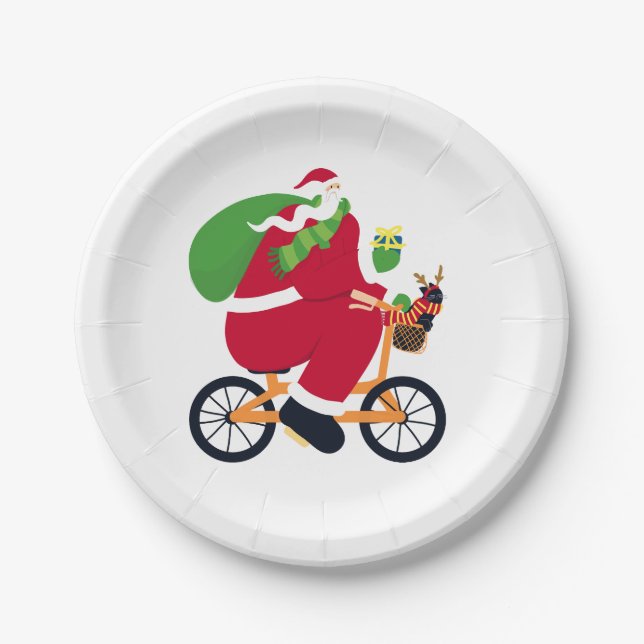 Plato De Papel Bicicleta de Santa Claus (Anverso)