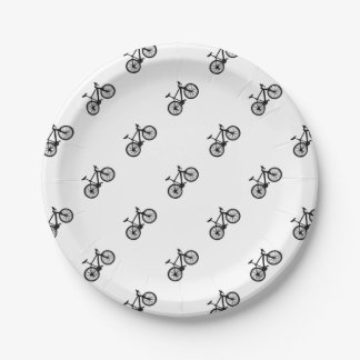 Plato De Papel Bicicleta dibujada mano simple en blanco y negro