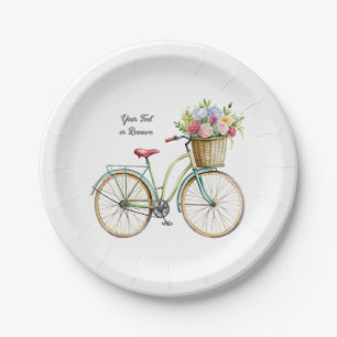 Plato De Papel Bicicleta dorada con cosecha de flores