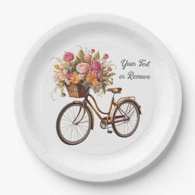 Plato De Papel Bicicleta dorada con cosecha de flores (Anverso)