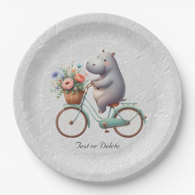 Plato De Papel Bicicleta floral Placa de papel Hippo (Anverso)
