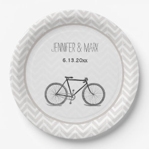 Plato De Papel Bicicleta gris elegante del vintage de Chevron que