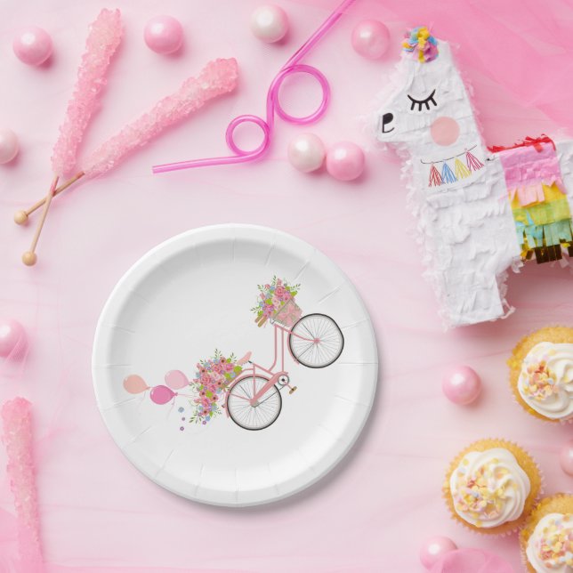 Plato De Papel Bicicleta rosa caprichosa (Fiesta)