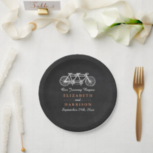 Plato De Papel Bicicleta Tandem En El Boda Chalkboard