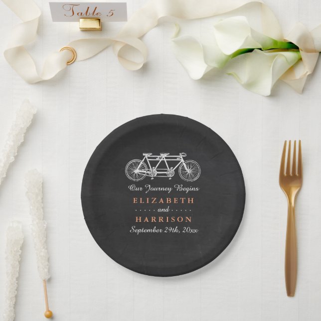 Plato De Papel Bicicleta Tandem En El Boda Chalkboard (Boda)