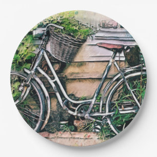 Plato De Papel Bicicleta y cesta en el jardín