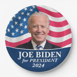 Plato De Papel Biden 2020 - Foto con bandera estadounidense