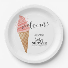 Plato De Papel Bienvenida a Baby Shower de crema de hielo minimal