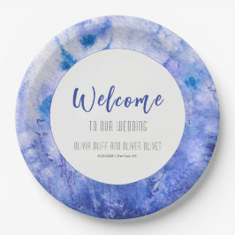 Plato De Papel Bienvenida a la Boda del Jardín Azul de Invierno