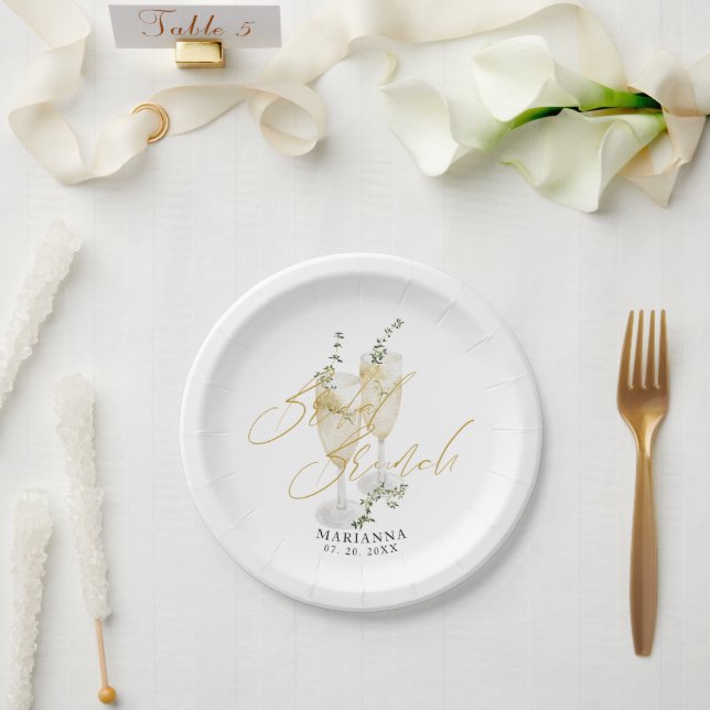 Plato De Papel Bienvenida a la caligrafía de oro de Champagne Bri (Boda)