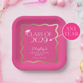 Plato De Papel Bienvenida a la fiesta de graduación Wave Hot Pink