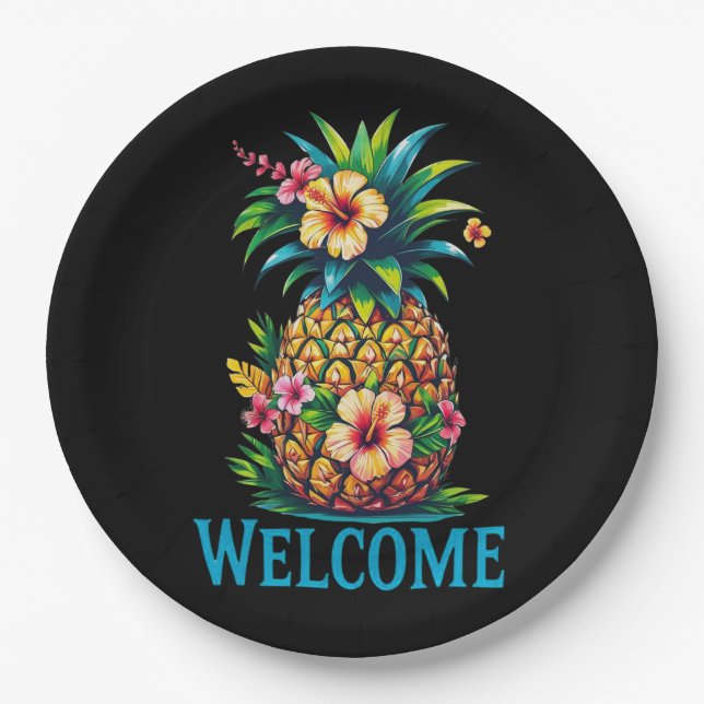 Plato De Papel Bienvenida a la Napkin Tropical Pineapple Cocktail (Anverso)