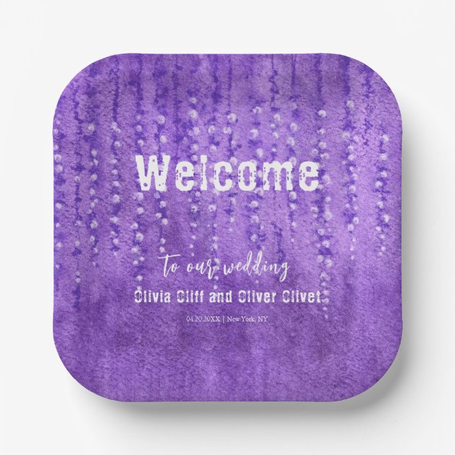 Plato De Papel Bienvenida a Lilac Lupines Boda (Anverso)