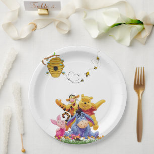 Plato De Papel Bienvenida al Baby Shower de Pooh en Acuarela