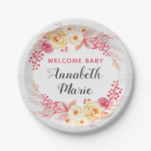 Plato De Papel Bienvenida al bebé Shabby Chic Rustic Floral Baby