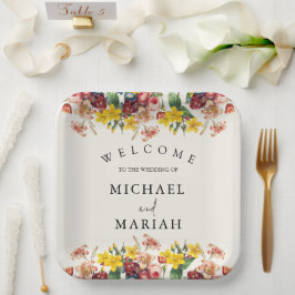 Plato De Papel Bienvenida Al Boda | Bienvenida a Boda Floral