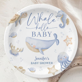 Plato De Papel Bienvenida Ballena Baby Shower Niño Océano Azul