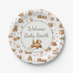 Plato De Papel Bienvenida Bebé Juguetes Boho