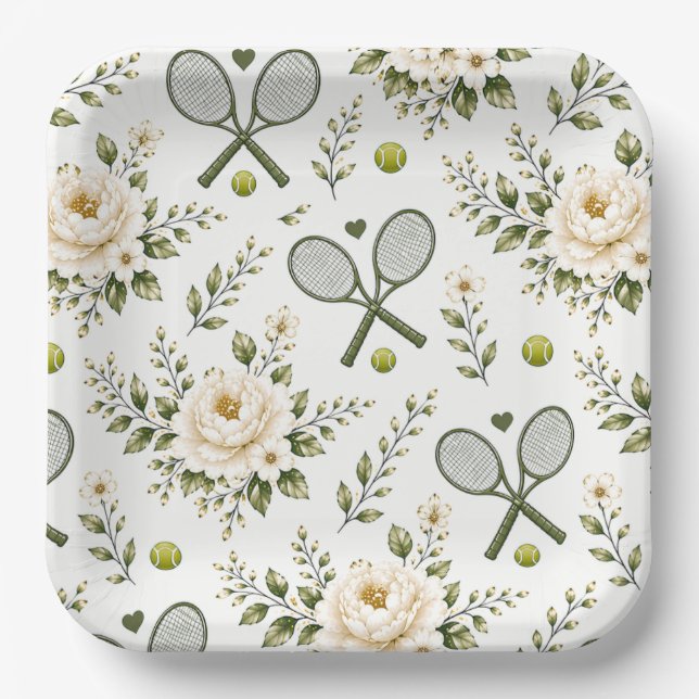 Plato De Papel Bienvenida de Boda de Tenis (Anverso)
