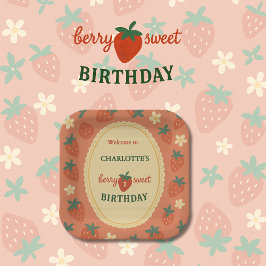 Plato De Papel bienvenida de primer cumpleaños de berry dulce