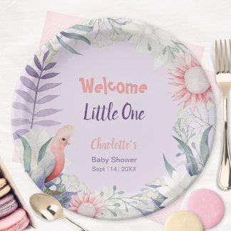 Plato De Papel Bienvenida pequeña uno Lavanda Floral Baby Shower