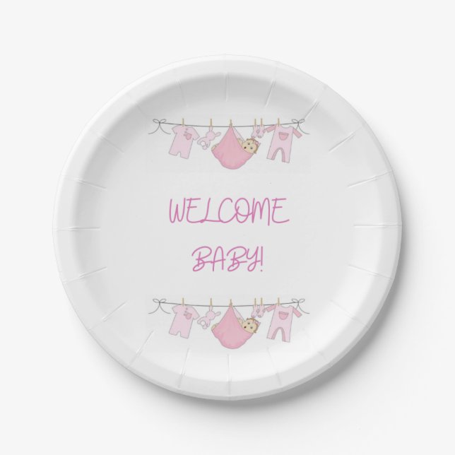Plato De Papel Bienvenida Placas de papel para ropa de bebé - Niñ (Anverso)