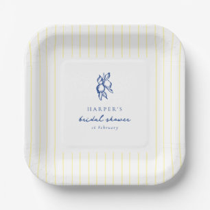 Plato De Papel Bienvenida Simple Azul y Amarillo Limones Despedid