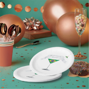 Plato De Papel Bienvenido a Brasil Copa de Martini Bandera Brasil