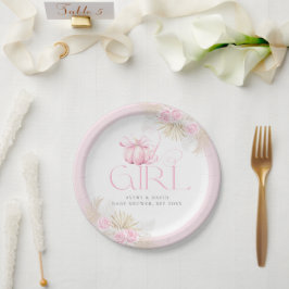 Plato De Papel Bienvenidos a Baby Shower Chica de calabaza rosa F