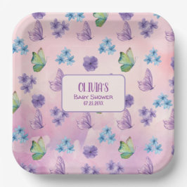 Plato De Papel Bienvenidos a Baby Shower, Chica de mariposa flora