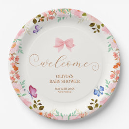 Plato De Papel Bienvenidos a Baby Shower con mariposa floral en B
