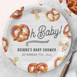 Plato De Papel Bienvenidos a Baby Shower de Baby Pretzels y Pacif<br><div class="desc">Pretzels & Pacificadores El tema de la ducha para bebés con ilustracion de pretzel suave incorporado al texto "Oh bebé" con ilustraciones de pretzels y pacificadores alrededor del texto. El fondo está inspirado en las baldosas del metro.</div>