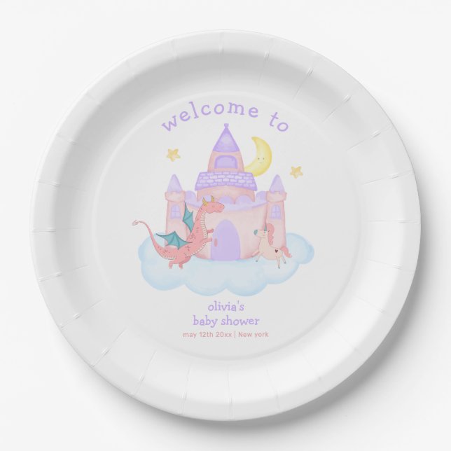 Plato De Papel Bienvenidos a Baby Shower de Cuestionate Dragon Un (Anverso)