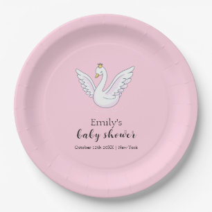 Plato De Papel Bienvenidos a Baby Shower de Swan Princesa de colo